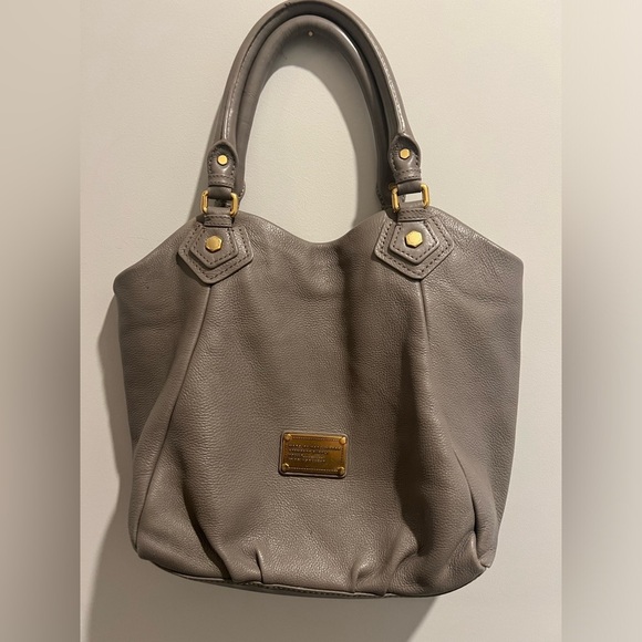 Auth MARC BY MARC JACOBS Classic Q Fran - Gray Leather Tote Bag USED - Picture 1 of 16
